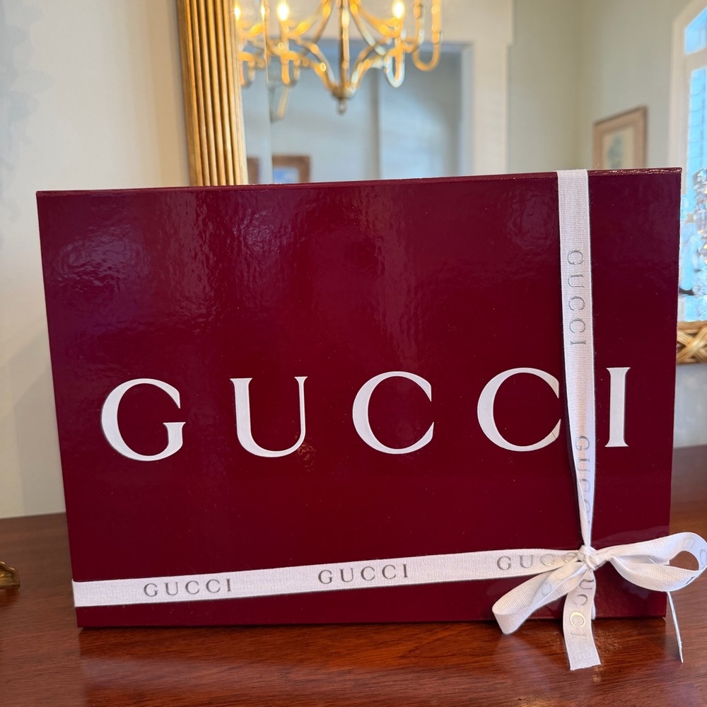 Gucci Large Burgundy Gift Box w/ Ribbon & Tissue Boutique Packaging
